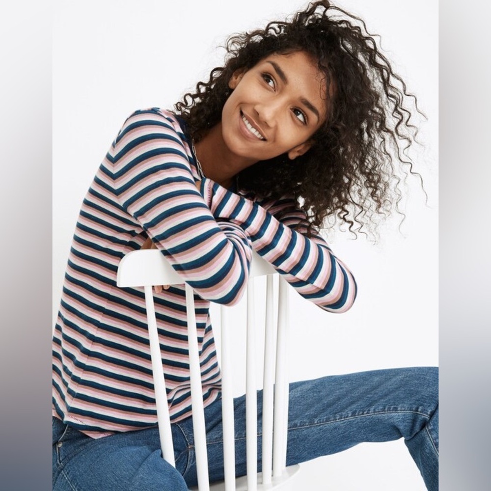 Madewell Whisper Cotton Rib-Crewneck Long-Sleeve Tee in Jessica‎ Stripe - Picture 4 of 8